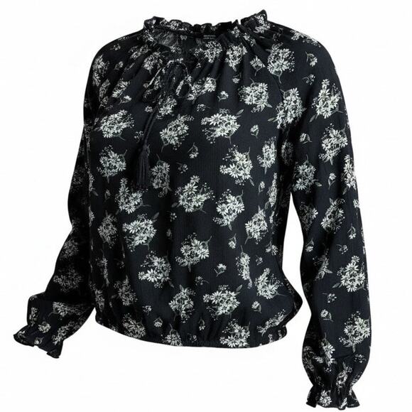 SHEIN Tops - Womens Plus Size Blouse Tassel Tie Neck Lanter Sleeve Daisy print Size 2XL